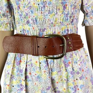 Vintage Leather Multi Strap Brown Braided Studded Wide Statement Belt